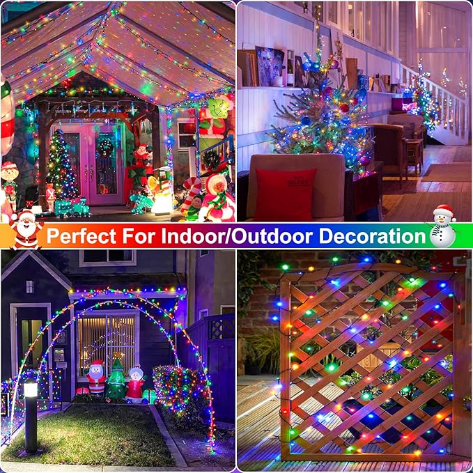 328FT 1000 LED Christmas Lights, Plug in Multicolor Christmas Tree Lights Outdoor with Timer and 8 Modes, Green Wire Waterproof String Lights for Indoor Yard Patio Xmas Holiday Decorations