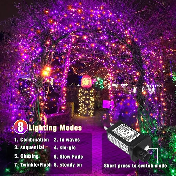 66FT 200 LED Outdoor String Lights, Orange & Purple Halloween Lights Waterproof with 8 Modes, Connectable Clear Wire Twinkle Light for Indoor Bedroom Tree Patio Garden Party Decorations