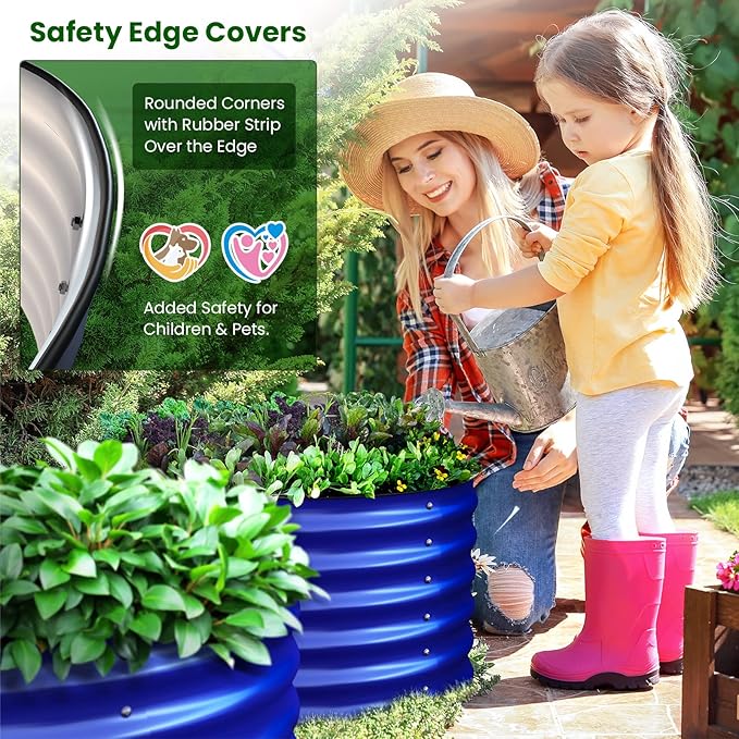 Olle Metal Raised Garden Bed, 17" Tall Twin Round Raised Garden Bed, Garden Boxes Outdoor Raised Bed Kit, Galvanized Planter Boxes Garden Planters for Outdoor Plants, Cobalt Blue 24" X 17"