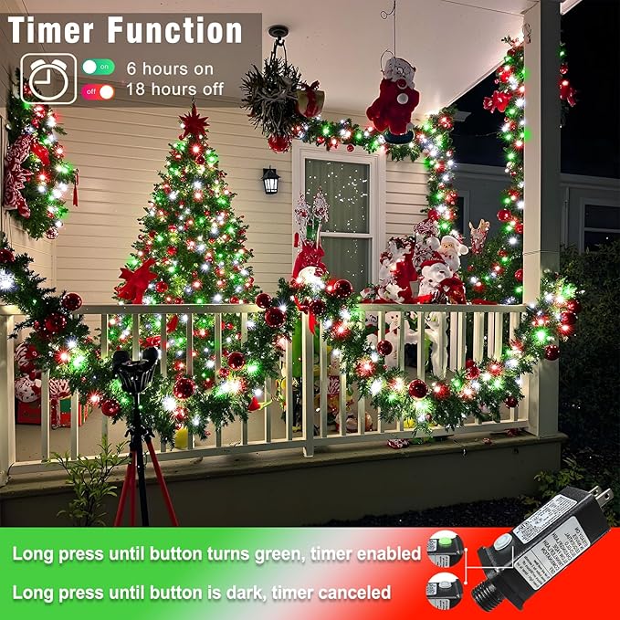 100FT 300 LED Christmas Lights Outdoor, Plug in Christmas String Lights Indoor, Waterproof & 8 Modes & Timer Function, Connectable Fairy Twinkle Light for Bedroom Patio Wedding Decor, Red White Green