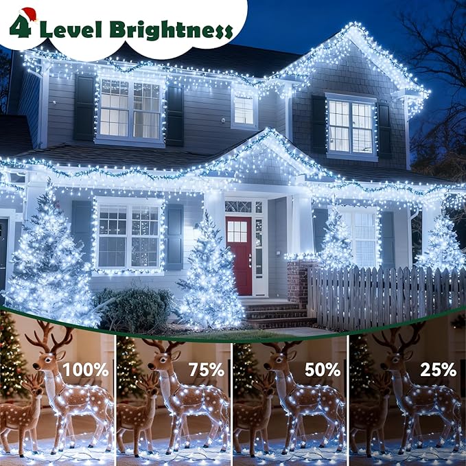 Christmas Lights Indoor Outdoor Waterproof, 66FT 200 LED 8 Modes Cool White Light String Lights for House Decorations, Ideal for Christmas Trees, Wedding, and Party