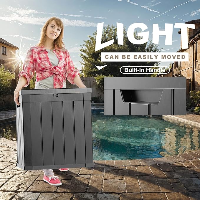 51 Gallon Outdoor Deck Box,Storage Lockable Waterproof Patio Furniture,Garden Tools,Cushions,Pool Accessories Outside Storage Resin Box(Black)