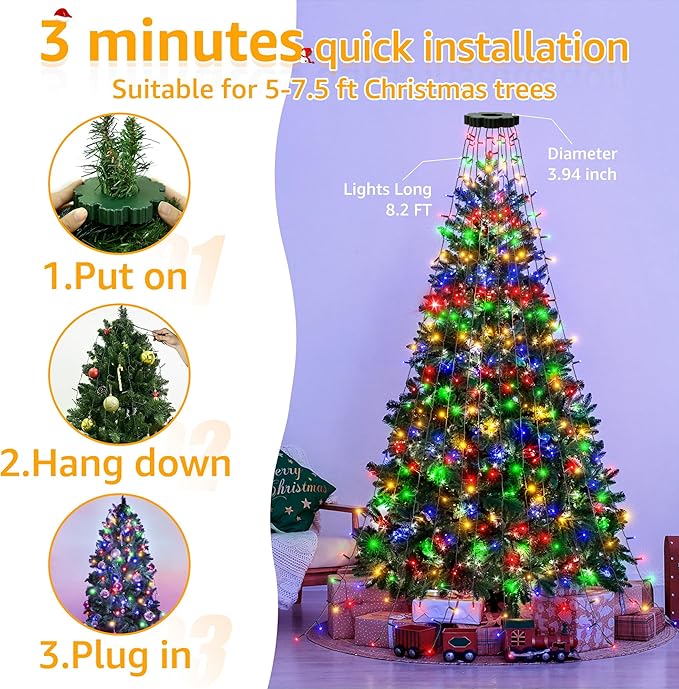 300 LED Christmas Tree Lights with Remote, 8 Lights Modes with Timer& Memory Function, Christmas Lights Waterproof for Outdoor Indoor Christmas Decor (Multicolor)