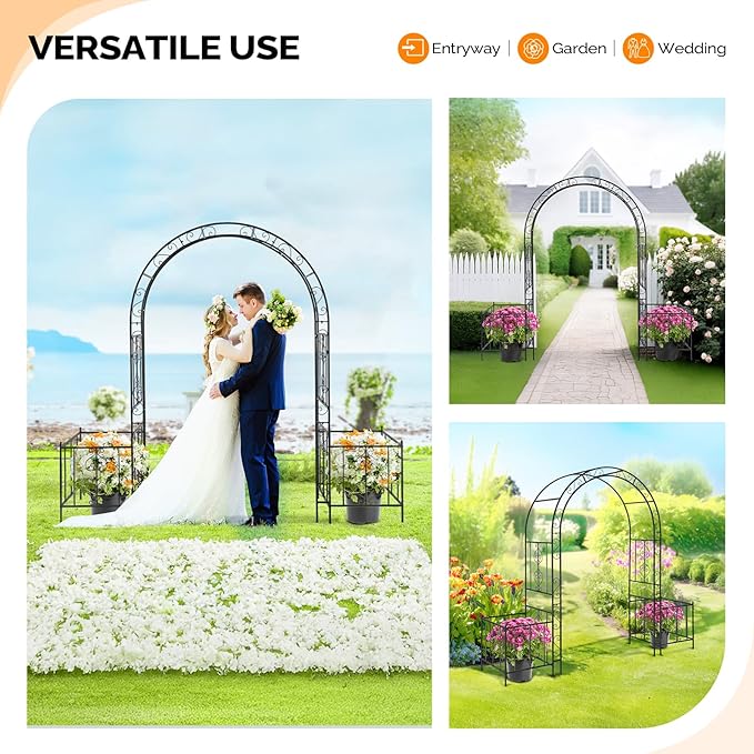 VINGLI Garden Arbor Arch, Wedding Arch Archway for Ceremony Party, Trellis for Plant Climbing, Christmas Decorations Pergola for Backyard, Lawn, Patio, Yard (Arbor with Planter Box)