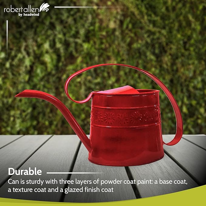 Headwind Willow Cayenne Red 0.5 Gallon Galvanized Decorative Metal Garden Watering Can for Indoor & Outdoor Plant Care – Vintage Gardening Plant Watering Can by Robert Allen