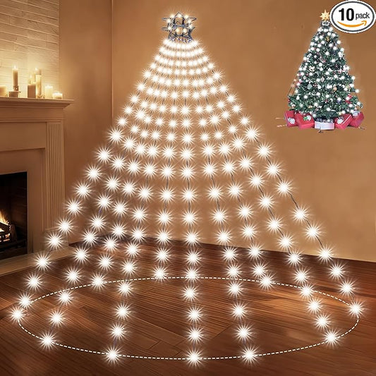 Christmas Tree Lights White Christmas Lights Outdoor Indoor 400Led 10 Lines Christmas Light with 8 Modes and Timer, Fairy Tree Light for Wedding Home Party 6Ft - 9Ft Xmas Trees Decorations(No Remote)