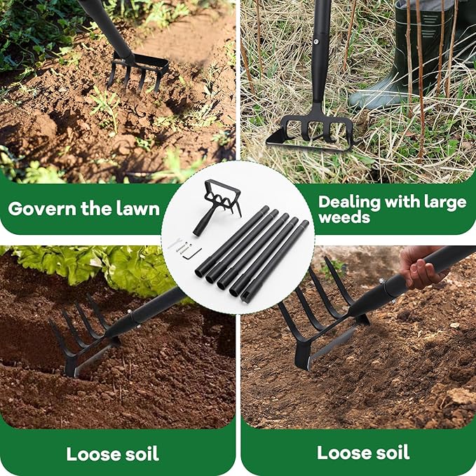 Hoe, Gardening Tool, Weed Tool, Long Soil Tiller Cultivator, Heavy Duty Metal Weeder for Flower Beds, Patio, Garden Loosening Soil Weeding Digging