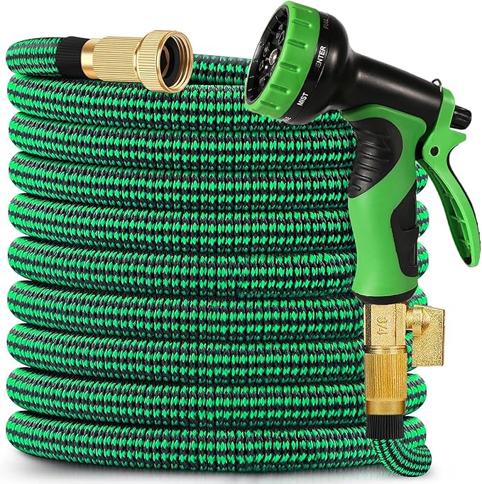 75 FT Expandable Garden Hose, 2025 New Flexible Water Hose 75FT with Leakproof Solid Brass Fittings, Reinforced Extra Strong Outer Fabric & Durable 3-layer Latex Core, Ultra Lightweight, No Kink