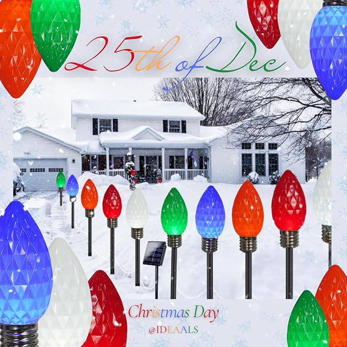 IDEAALS 10 Pack Jumbo Multicolor Solar C9 Christmas Lights Outdoor，LED Solar Pathway Lights Waterproof, Strawberry Light Christmas Decorations Outdoor for Walkway Party Patio Garden Lawn Yard Decor