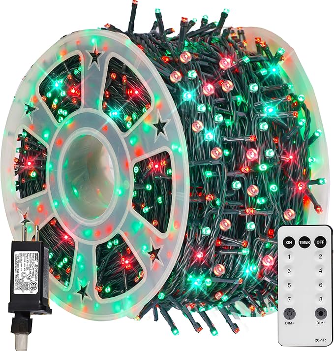 TW SHINE Christmas Lights, 600 LED 196FT Christmas String Lights Plug-in with 8 Modes Timer and Remote, Waterproof Outdoor Decorations for Bedroom Wedding Party Yard Tree Decor, Red & Green