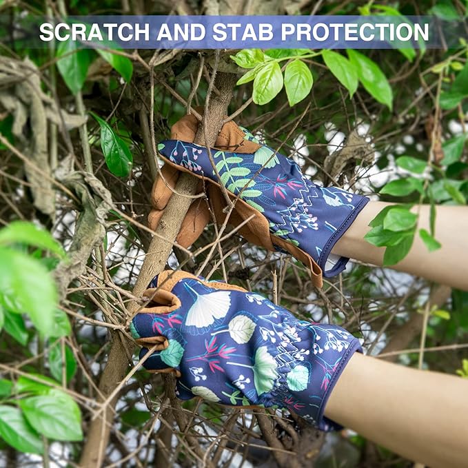 Womens Gardening Weeding Working Gloves, Leather Garden Glove for Women Thorn Proof No Stab for Digging, Planting,Pruning