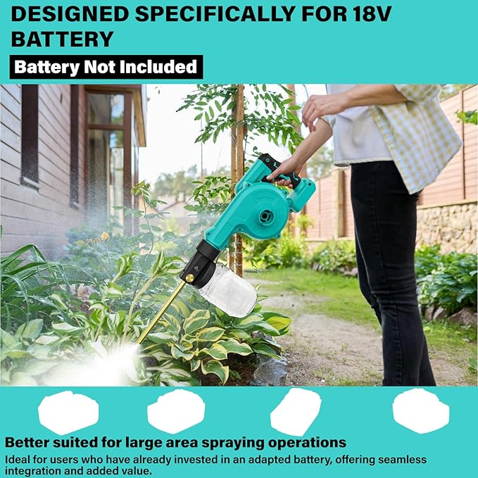 Electric Diatomaceous Earth Duster Compatible for Makita 18V Battery(Battery Not Included), Garden Dust Applicator with 1L Capacity and 7.5" Nozzle, Versatile Leaf Blower & Powder Sprayer