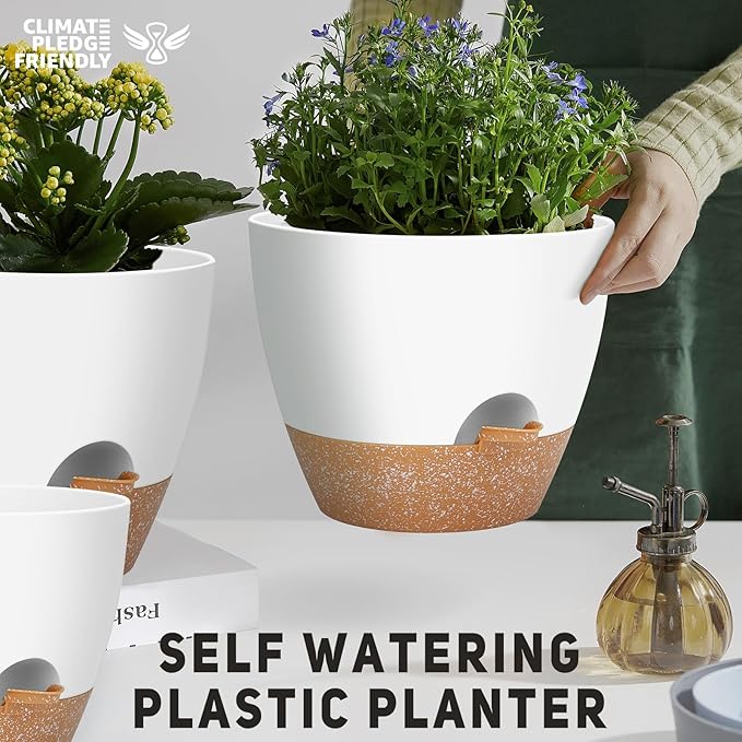 12" 10" 9" Large Self Watering Plant Pots, 3 Pack Flower Pots Planters with Multi Mesh Drainage Holes for Indoor Outdoor Garden Plants and Flowers