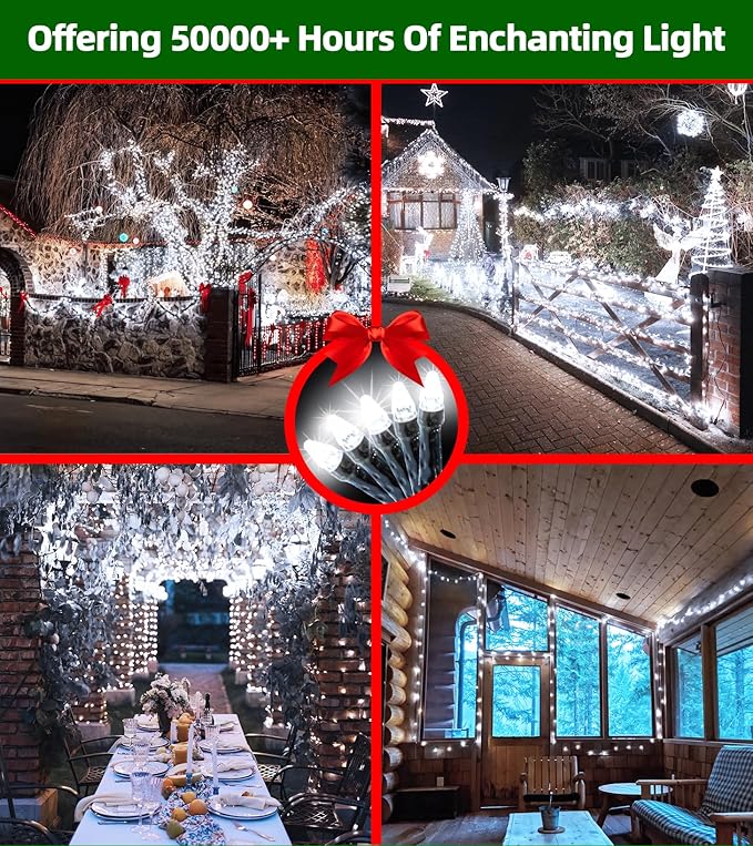 300LED Christmas Lights Outdoor Indoor Use, 12 Lighting Modes 75ft Christmas Tree Lights with Timer, Dimmable Cool White LED StringLights Waterproof for Yard Tree Wedding Party Holiday Cool White