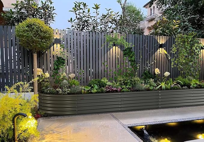 A ANLEOLIFE 12X3X1.5 ft Galvanized Raised Garden Beds Outdoor, Oval Extra Large Metal Planter Box for Planting Vegetables Flowers Herb, Anti-Rust & Easy-Setup, Quartz Grey