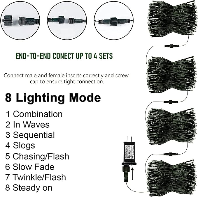 TW SHINE Green Christmas Lights, Total 400 LED 132FT Christmas Lights Plug in with 8 Modes, Waterproof Fairy St. Patrick's Day Light Outdoor, Indoor Christmas Decorations for Party Yard Decorations