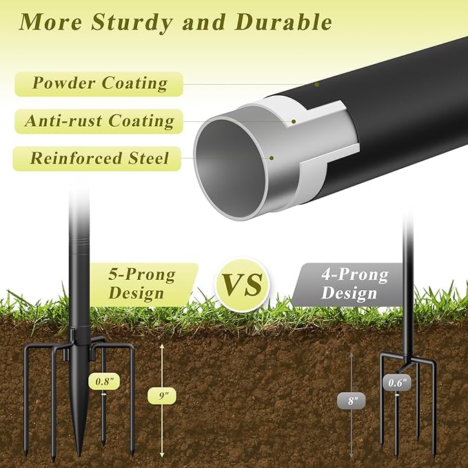 4 Pack String Light Poles for Outside, 10Ft Adjustable Outdoor Light Poles for String Lights, Outdoor Lighting Stand with Fork for Patio, Deck, Backyard, Garden, Party & Wedding