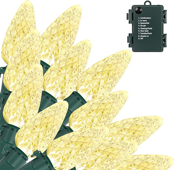Brightever C6 Battery Christmas Lights, 70FT 200LED Christmas Tree Lights with Timer & 8 Lighting Modes, Battery Operated String Light for Xmas Indoor Outdoor Yard House Decor, Warm White, 1-Pack