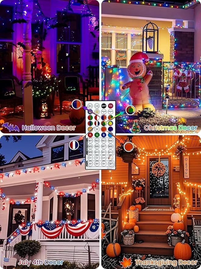 400LED Smart Color Changing Halloween Lights App Controlled, 142FT Waterproof RGB Music Sync Xmas String Light Multiple Modes, Christmas Lights with Remote & Timer Indoor Outdoor Halloween Decorations