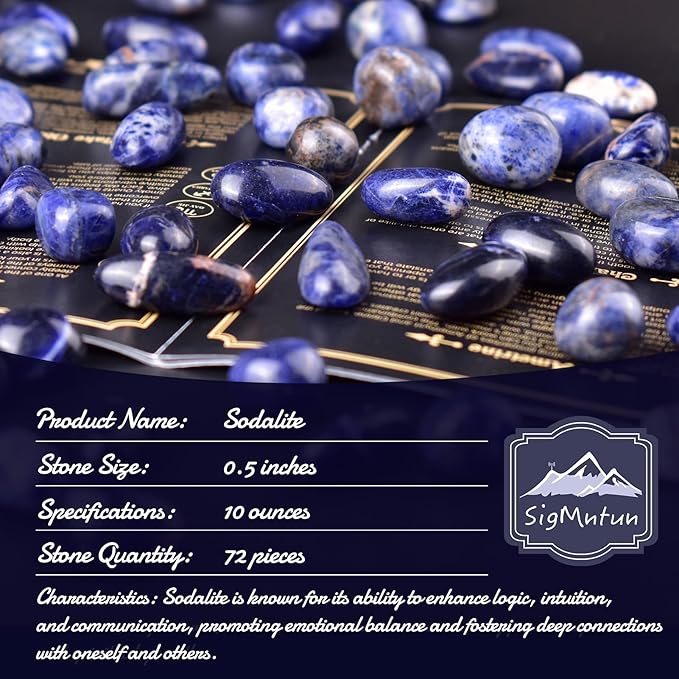 Polished Sodalite Crystals - 72 Pcs, 0.5" 10 oz Handpicked Natural Tumbled Gemstones Rocks, Pebbles for Reiki, Chakra, Healing Home Decor