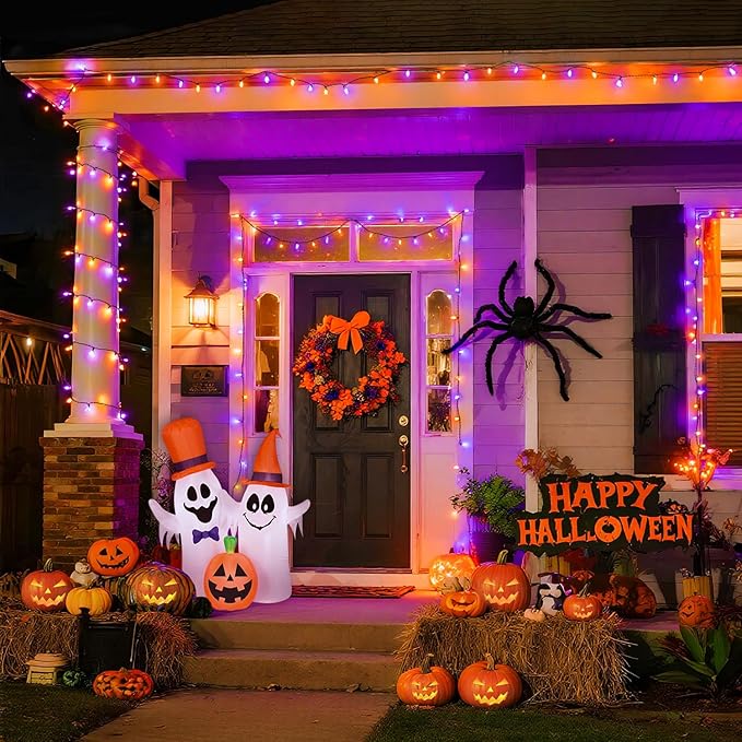 JMEXSUSS 200 LED Orange and Purple Halloween Lights, 66ft Connectable Halloween Lights Outdoor Waterproof, 8 Modes Plug in String Light for Tree Yard Garden Indoor Outdoor Decor