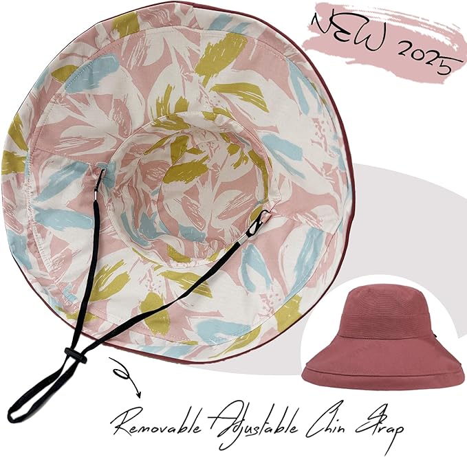 vidsel Womens Sun Hats Wide Brim Reversible Bucket Cotton Hat Packable Summer Travel Cap with Hat Clip,UV Protection