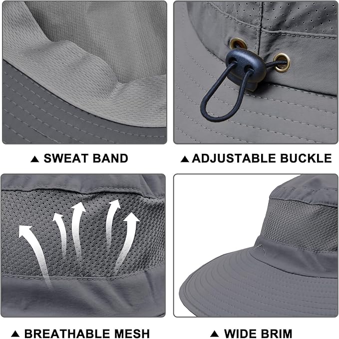 ZOORON Sun Hats for Men Women Fishing Hat with Neck Flap,UPF 50+ Sun Hat Waterproof Wide Brim Bucket Hats for Safari Hiking