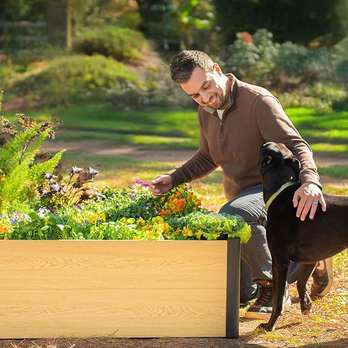 Woodgrain Series Raised Garden Bed, 2' x 8' Outdoor Wooden-Look Metal Planter Box for Gardening Vegetables Flowers Herbs