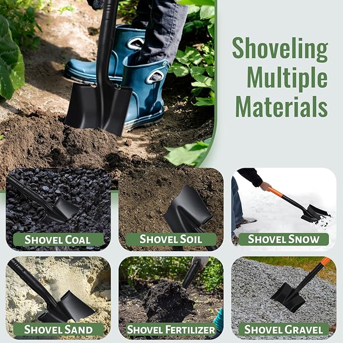 Shovel, Garden Shovels for Digging, Small Spade Square Trench Shovel with 43.3" Metal Handle,Mini Transfer Small Flat Shovels for Gardening,Planting,Digging,Landscaping,Camping,Kids Sand Beach Shovels