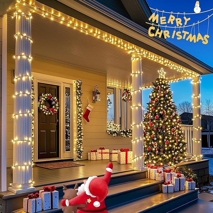 JMEXSUSS 66ft 200 LED Christmas Lights Outdoor, Warm White Christmas Tree Lights Indoor Plug in, 8 Modes Twinkle String Light for Outside Bedroom Wedding Party Classroom Dorm Ceiling Home Decorations