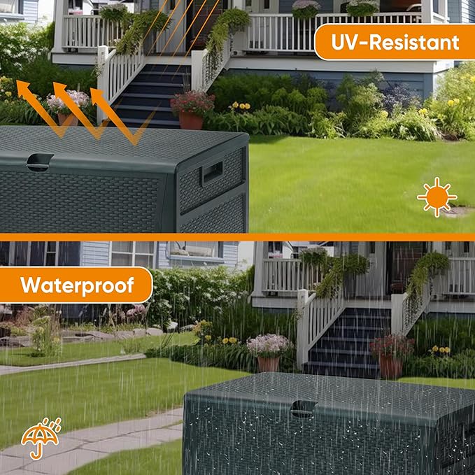 125 Gallon Resin Deck Box, Weatherproof Outdoor Storage Box for Patio, Garden, Pool, and Yard, Lockable Waterproof Bin for Tools, Cushions, and Accessories, Grey