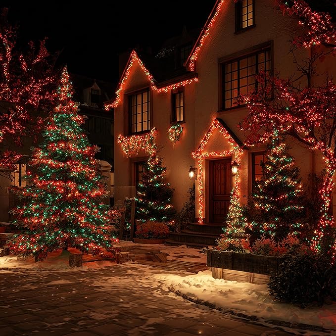 TW SHINE Christmas Lights, 600 LED 196FT Christmas String Lights Plug-in with 8 Modes Timer and Remote, Waterproof Outdoor Decorations for Bedroom Wedding Party Yard Tree Decor, Red & Green