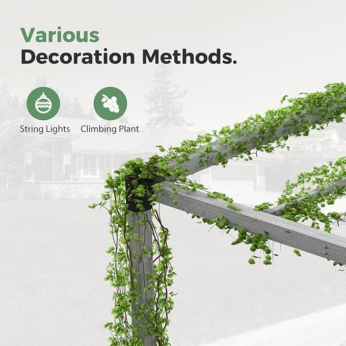 10' x 13' Wood Pergola Outdoor, Wooden Pergola Grape with Stable Structure for Climbing Plant Support, Painted Wood Frame for Garden Porch Beach with Expansion Screws Included, Grey