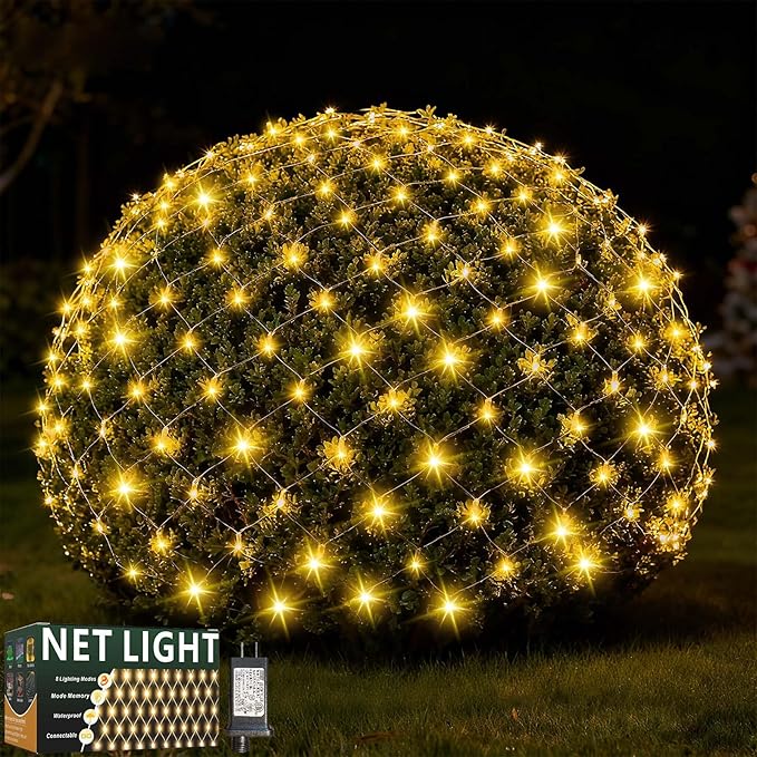 LitHome 300 LED 14.8ft x 5ft Outdoor Christmas Net Lights, Connectable Mesh Fairy String Lights with 8 Modes,Waterproof Plug in Mesh Lights for Bushes, Garden, Backyard, Holiday, Christmas(Warm White)