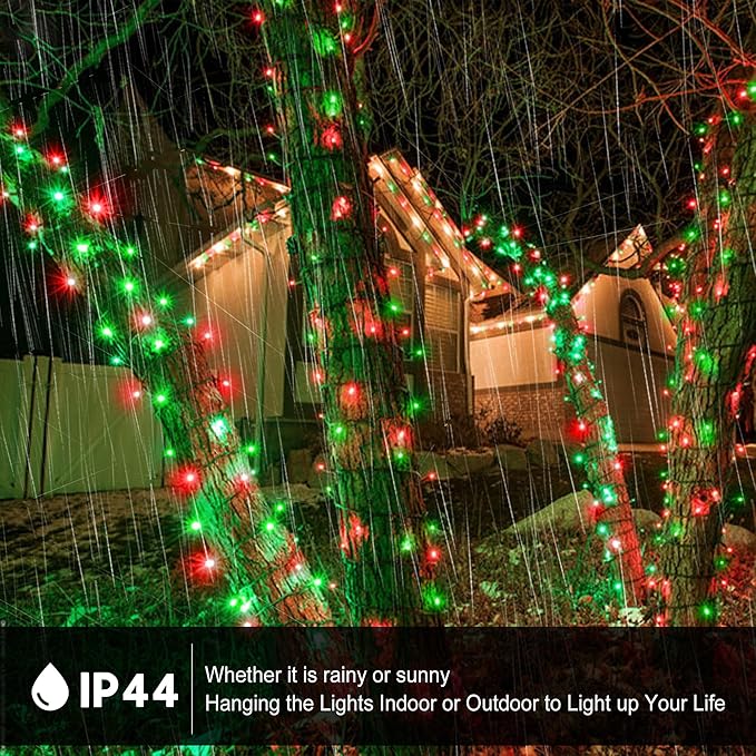 kemooie 500 LED Christmas String Lights, 164FT 8 Lighting Mode with Memory Plug in Green Wire Waterproof Lights, for Outdoor Birthday Christmas Party Garden Balcony Decorations (Red and Green)