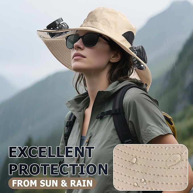 Solar Fan hat, Equipped with Two Detachable Fans, USB/Solar Dual Power Supply, Full Sun Protection,Wide Brim Adjustable
