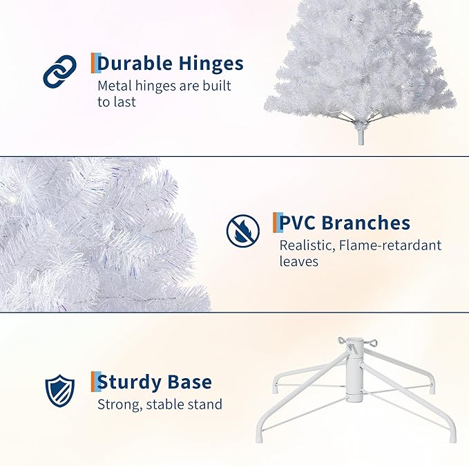 GarveeHome 4.5ft Prelit Artificial Christmas Tree with 150 Warm White Lights, Pre-Lit Snow Flocked Pencil Christmas Tree, Foldable Base,Holiday Decoration for Home, Office, Party,Laser White