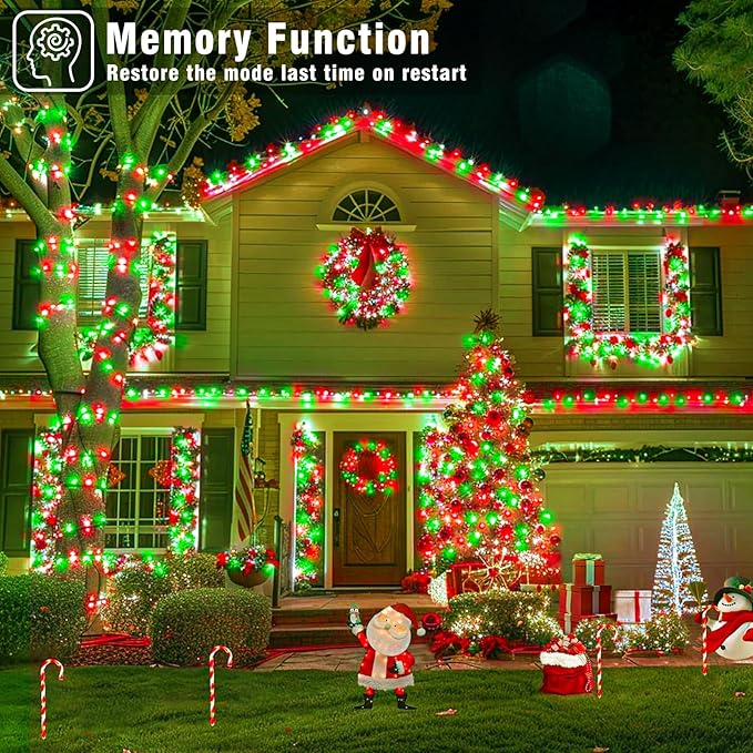 165FT 500 LED Christmas Lights, Plug in Christmas String Lights with Waterproof, 8 Modes Twinkle Fairy Lights for Xmas Garden Tree Holiday Decorations, Red Green