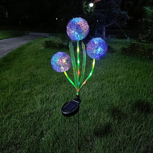 Garden Solar Lights Flowers, Automatic Lighting At Night, Waterproof Garden Decor for Yard Patio Pathway Lawn, Gardening Gifts for Women, Christmas Decoration, 3 flowers (Dandelion - Purple glow, 1)