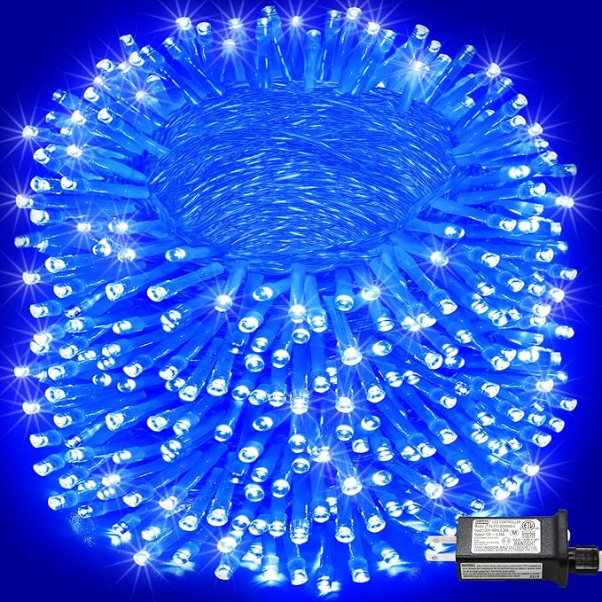 800 LED Christmas Lights Outdoor Indoor, String Lights for Outside with 8 Modes Waterproof, Plug in Twinkle Light Clear Wire for Xmas Tree, Patio, Garden, Party Decorations, Blue
