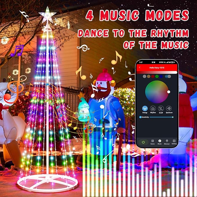 5FT LED Smart Christmas Tree - Outdoor & Indoor Lighted Christmas Tree Decorations Indoor Christmas Cone Tree App Control Color Changing Light for Yard & Garden