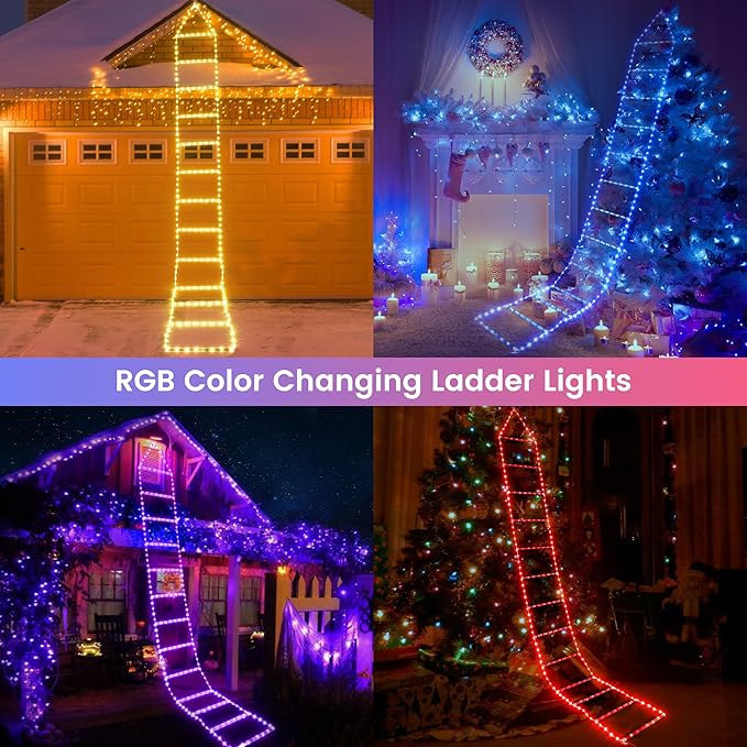 Toodour Outdoor Christmas Decorations Lights, Smart RGB Christmas Lights with Bluetooth & App Controlled, 10ft LED Ladder Light, Music Sync Color Changing Xmas Light for Home, Wall, Indoor Decor