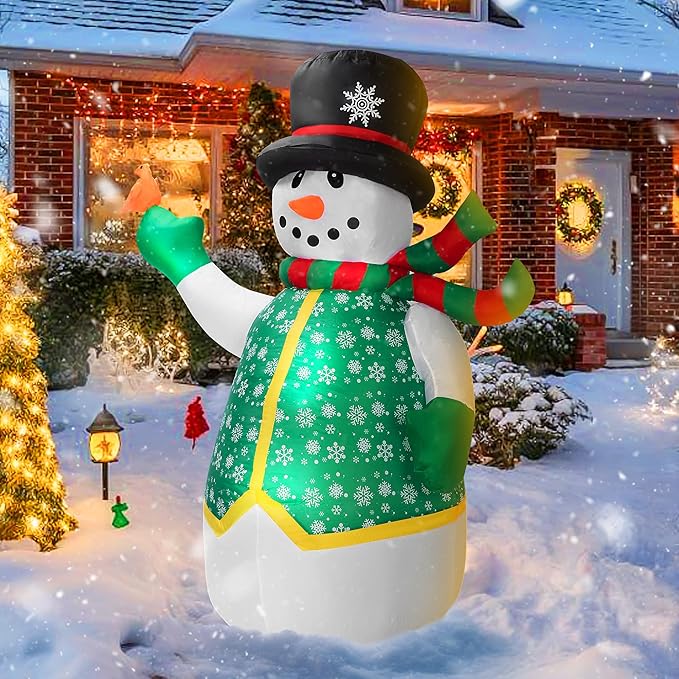 VIVOHOME 6FT Christmas Inflatable Outdoor Decoration, Snowman in Vest, Navidad Blow Up Yard Decor with Built-in LED Light for Lawn, Garden, Party