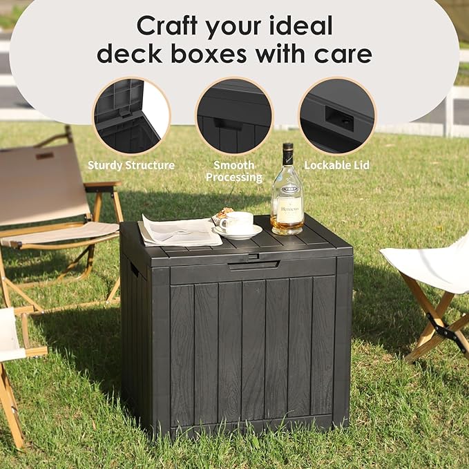 DRATO Deck Boxes, 31 Gallon Outdoor Storage Box for Patio Cushion, Garden Tools, Waterproof and UV Resistant, Lockable (Black)
