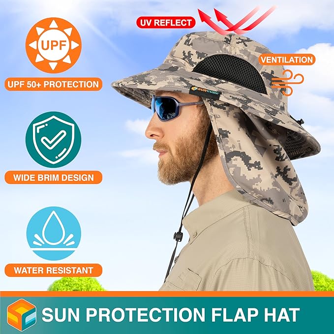 SUN CUBE Wide Brim Sun Hat Men Women, Fishing Hats Sun UV Protection, Mens Hiking Bucket Hat Safari Beach Boonie, UPF 50+