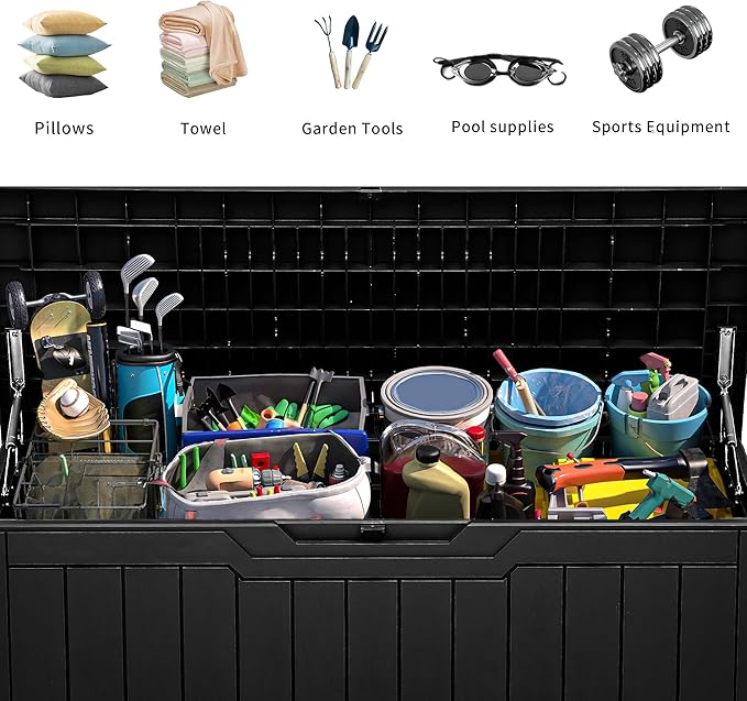 YITAHOME 100 Gallon Outdoor Storage Box, Large Water Resistant Resin Deck Box, Indoor Outdoor Lockable Storage Container for Patio, Garden, Cushions, Tools, Equipment (Black)