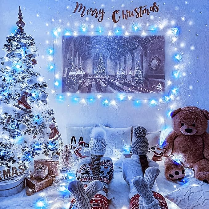 165FT 500 LED Christmas Lights, Plug in Christmas String Lights with Waterproof, 8 Modes Twinkle Fairy Lights for Xmas Garden Tree Holiday Decorations, Blue White