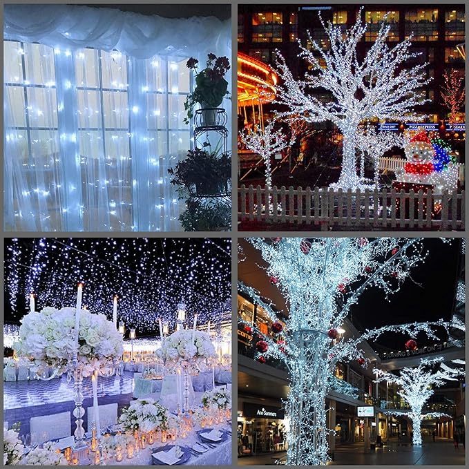 YULETIME 200 Cool White LED Christmas Lights, 66 Feet White Wire UL Certified Commercial Grade Holiday String Light Set