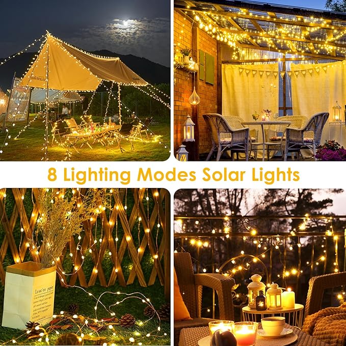 Extra-Long 144FT Solar String Lights for Outside, 2 Pack 400LED Solar Christmas Lights Outdoor, Waterproof Copper Wire with 8 Modes Twinkle Fairy Lights for Tree Garden Party Xmas Decor (Warm White)