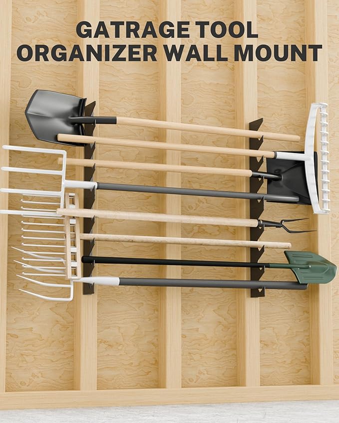 Garage Tool Organizer Wall Mount, Shed Yard Organization Racks for Walls, Horizontal Tool Racks, Shovels and Rakes, 2FT